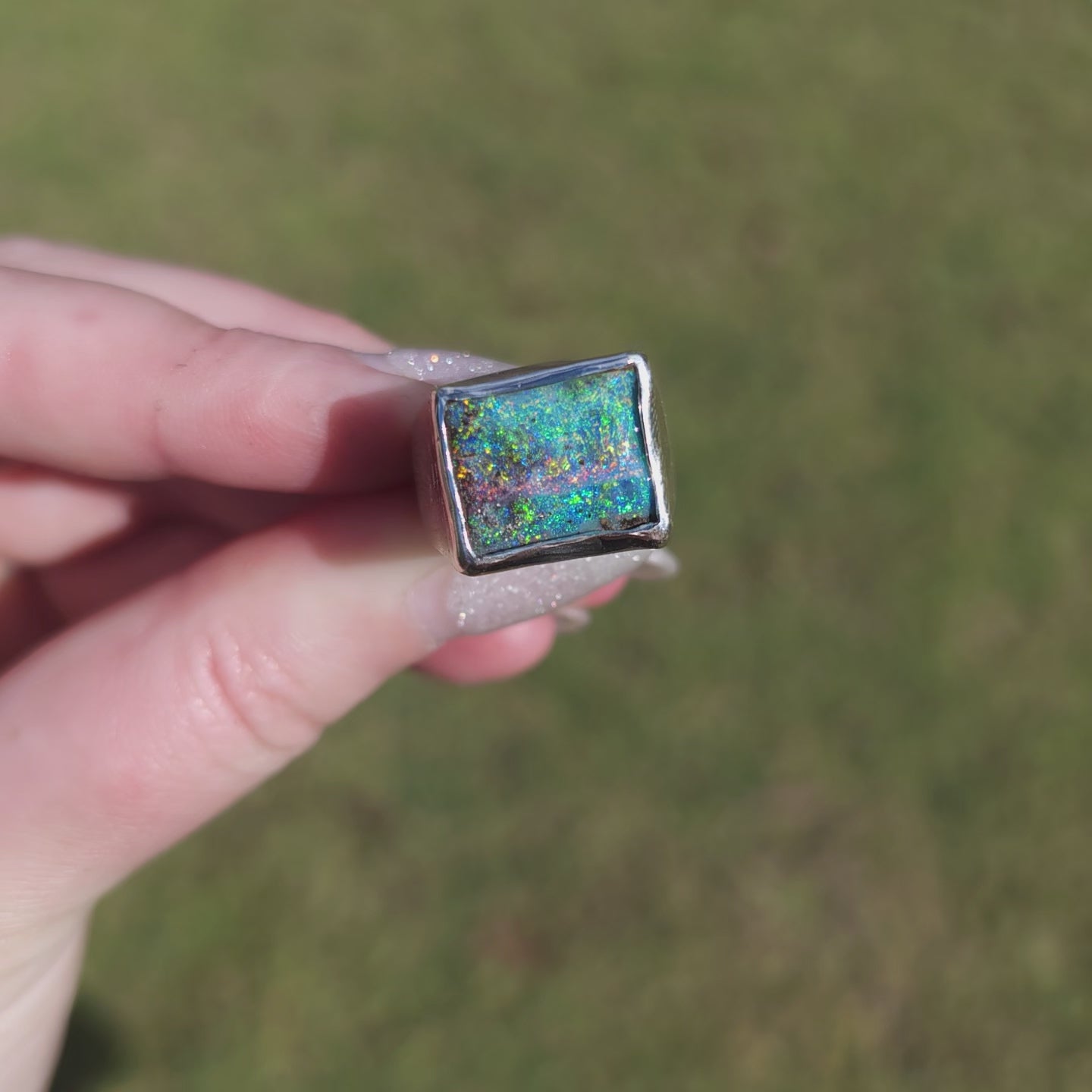 Galaxy Australian Boulder Opal Signet Ring (6.75)