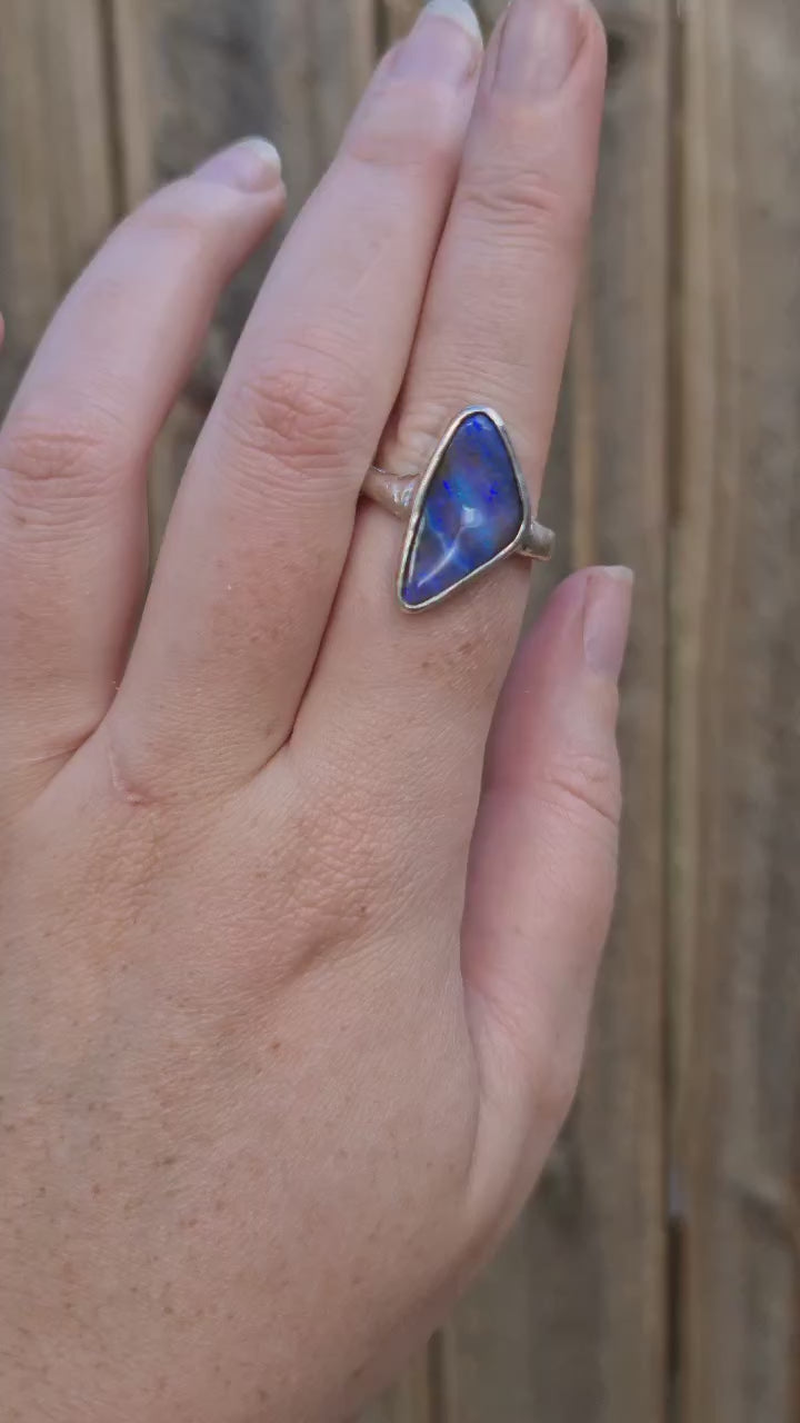 Coral Pink & Purple Opal Ring (10.5)