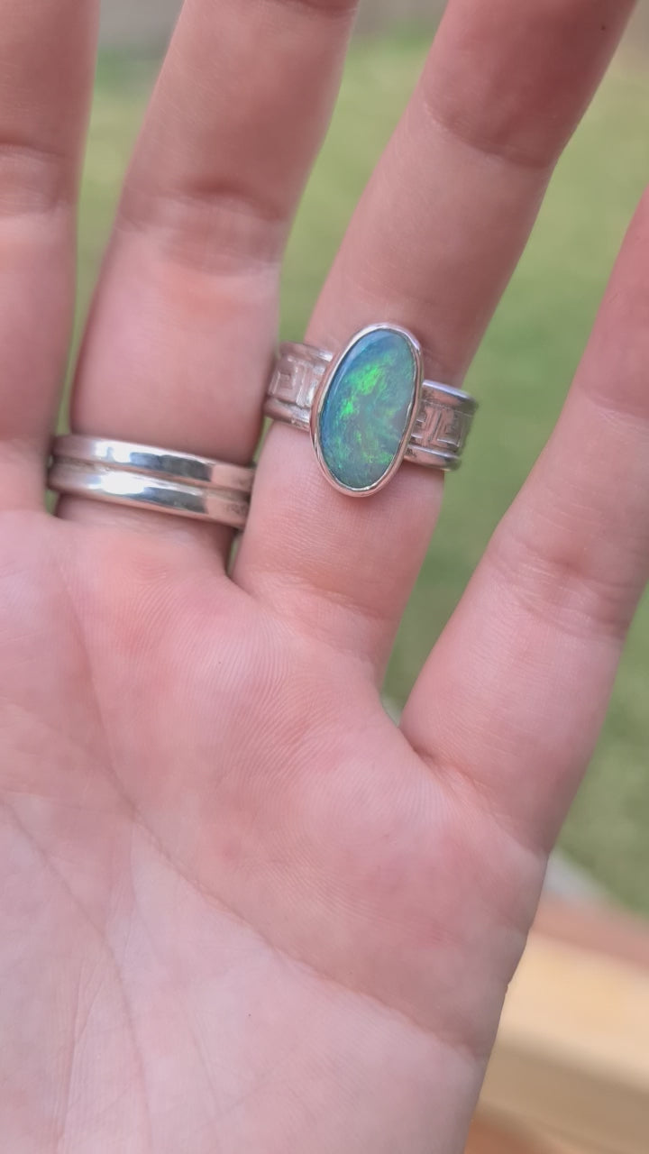 Semi Black Opal Ring (8.5)