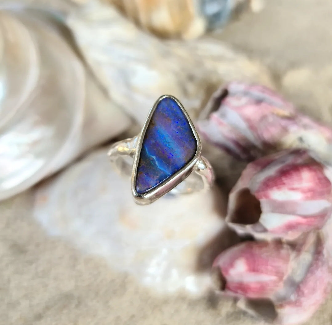 Coral Pink & Purple Opal Ring (10.5)