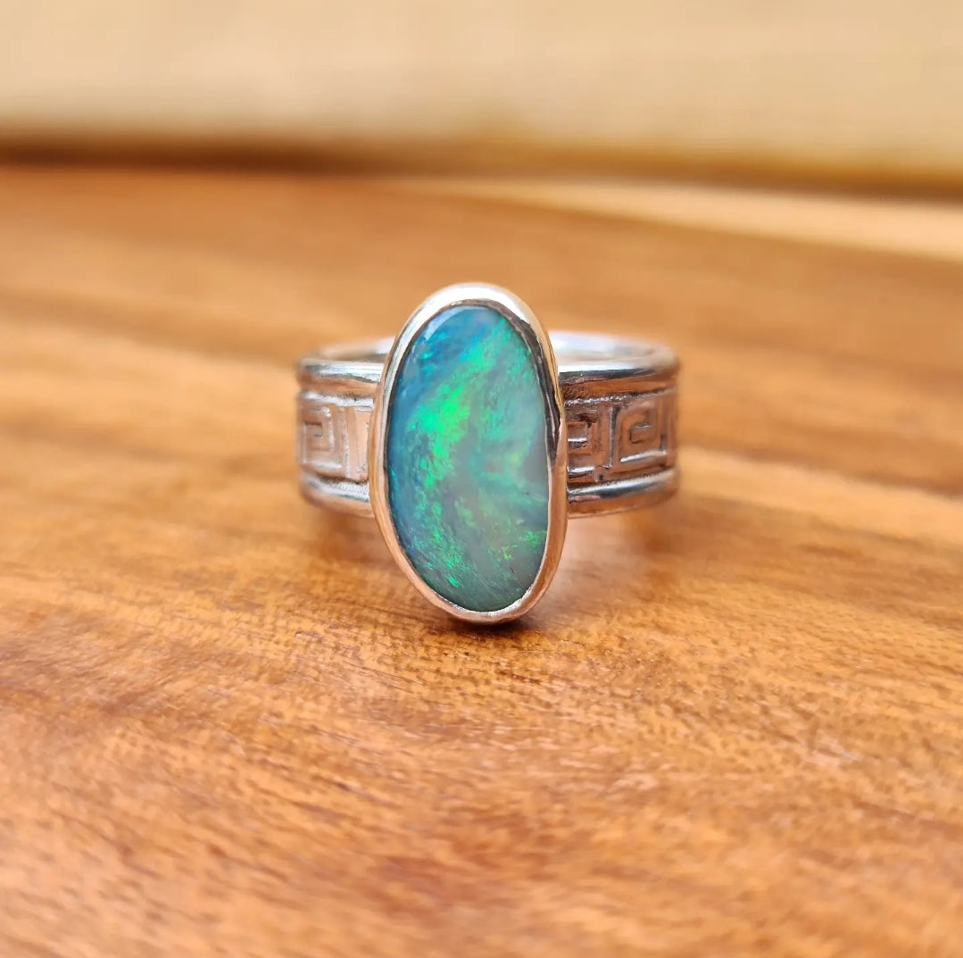 Semi Black Opal Ring (8.5)