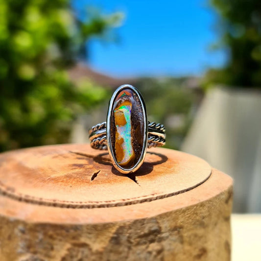 Pastel Rainbow Australian Boulder Opal Ring (8 1/2)