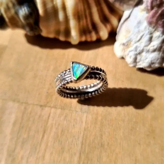 Rainbow Opal Triangle Ring (7.5)