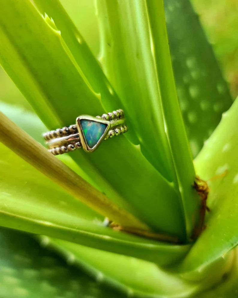 Rainbow Opal Triangle Ring (7.5)