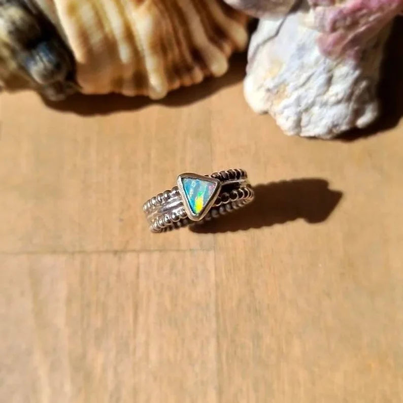 Rainbow Opal Triangle Ring (7.5)